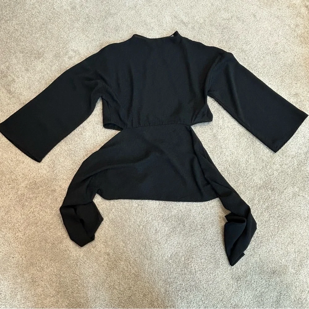 Zara Black Asymmetric Flowing Cut Out Open Back Blouse Top Tie Back NWOT - Picture 8 of 15
